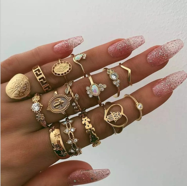 14pcs ring set women rhinestone decor ring