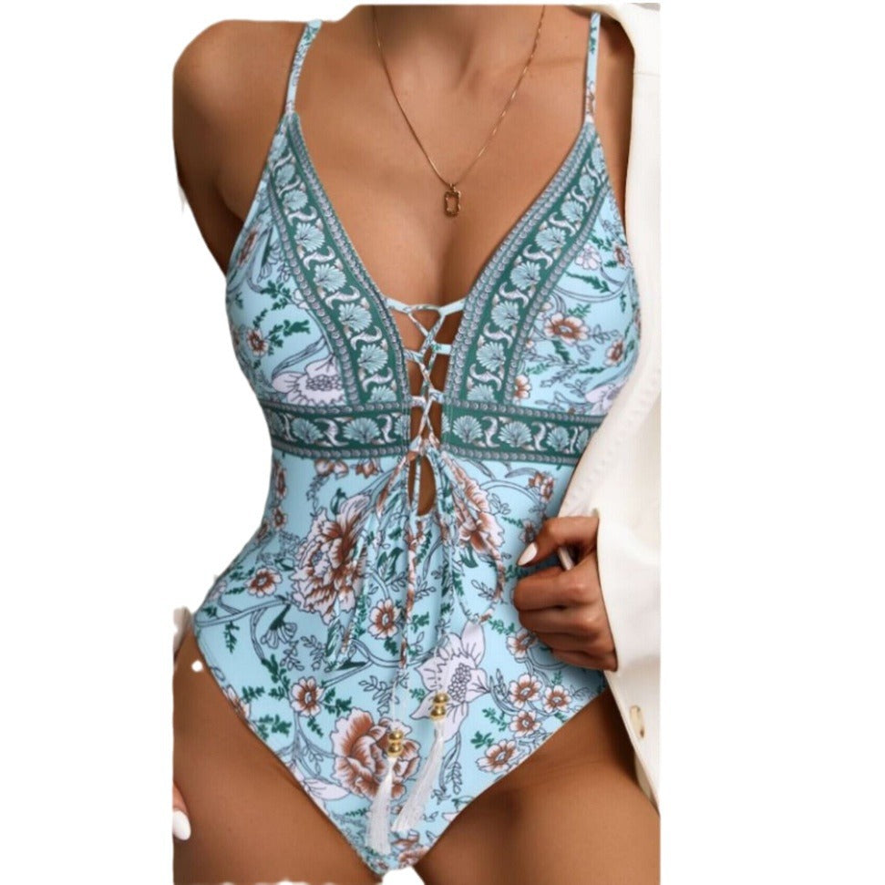 2023 New Amazon European and American Sexy Fashion Printed One-piece Printed Swimsuit Bikini Manufacturer Wholesale