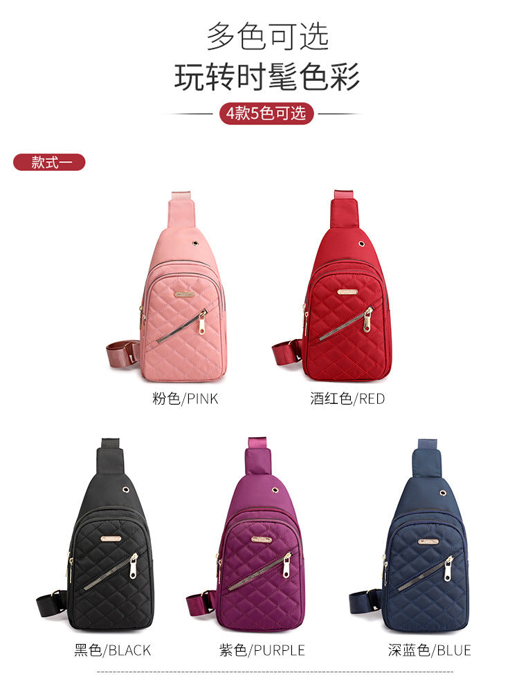 2023 new crossbody women's chest bag fashion embroidery rhombus shoulder crossbody bag street nylon simple chest bag