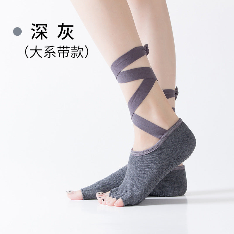 [Ready-to-ship direct] Lace-up five-finger split-toe yoga socks professional bodhi pull non-slip socks cross-border Amazon model