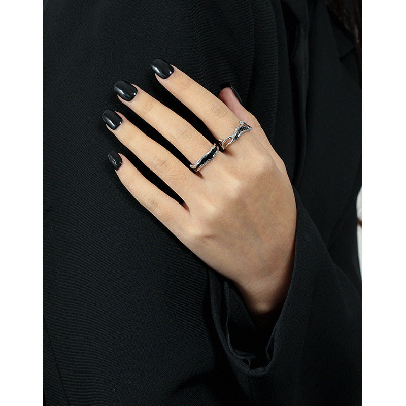 829 Korean version of ins niche design sense minimalist irregular glaze texture S925 sterling silver open ring female