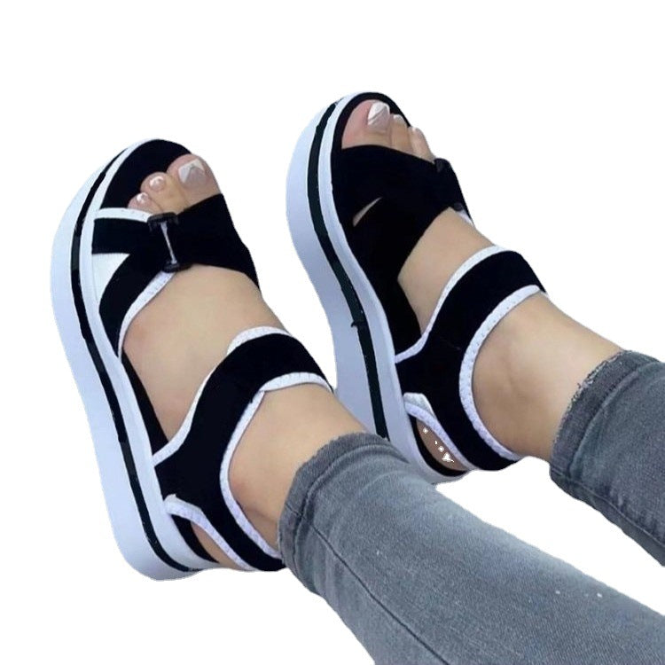 2023 new foreign trade Rome large size thick-soled sandals women's cross-border supply flat Velcro women's beach sandals