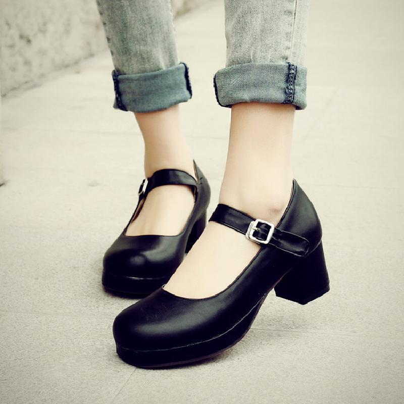 2022 new small leather shoes spring and autumn thick bottom Japanese Mary Jane cute round toe women's single shoes size code 30-48