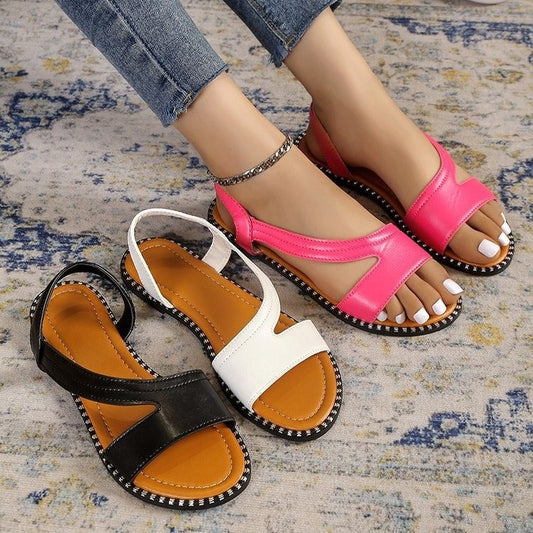 2023 new European and American foreign trade models large size flat sandals set feet one-shaped casual fish mouth Roman shoes 43 in stock