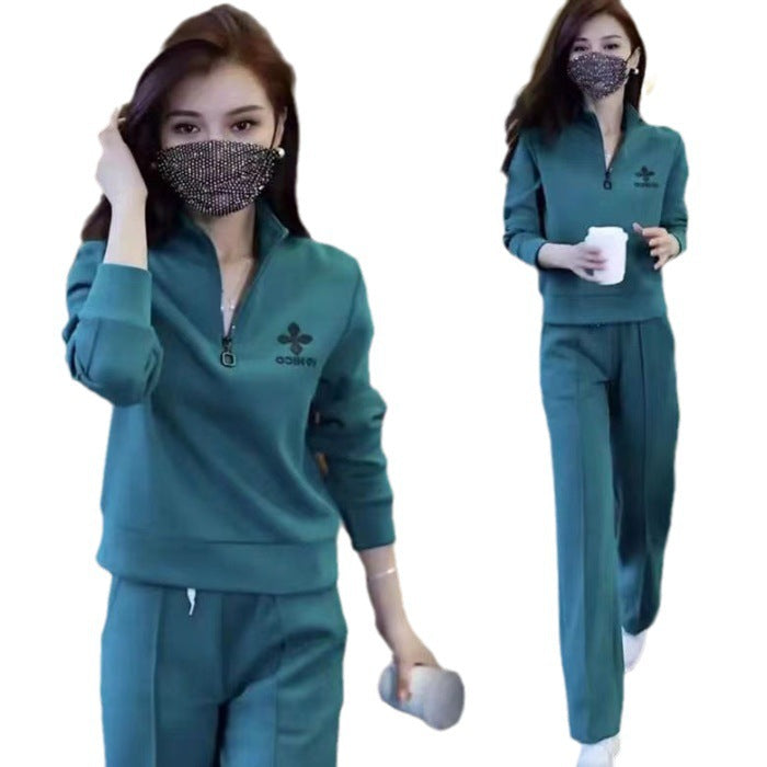 [Ready Stock] Spring and Autumn New Casual Sportswear Suit Women's Fashionable Age-Reducing Sweatshirt Two-piece Set