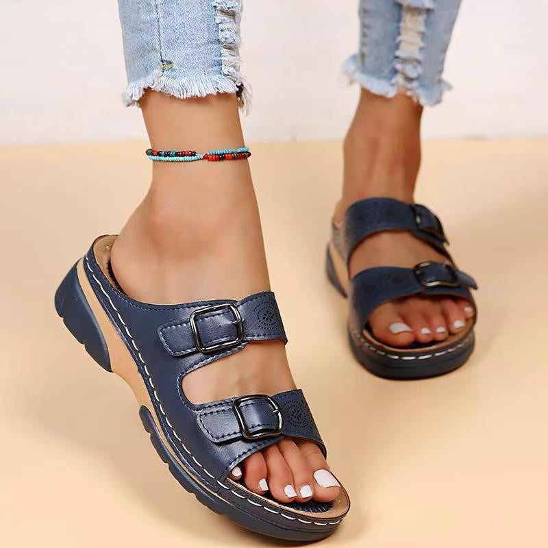 2022 summer foreign trade new large size sandals independent drill fashion wedge heel spot casual sandals