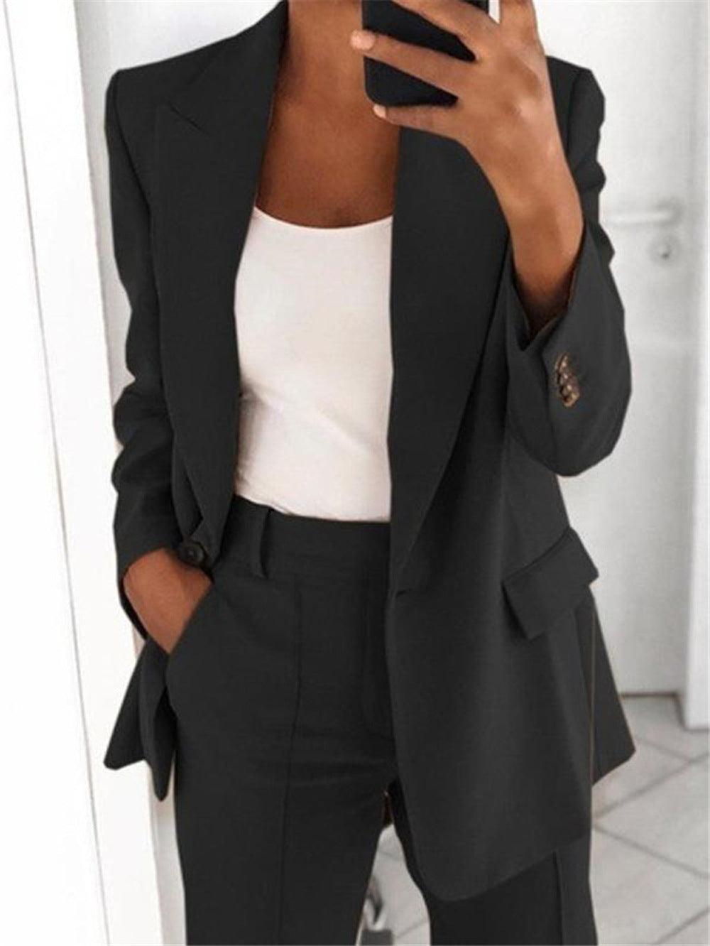 wish Amazon 2022 autumn and winter new European and American fashion lapel slim cardigan temperament solid color suit jacket women