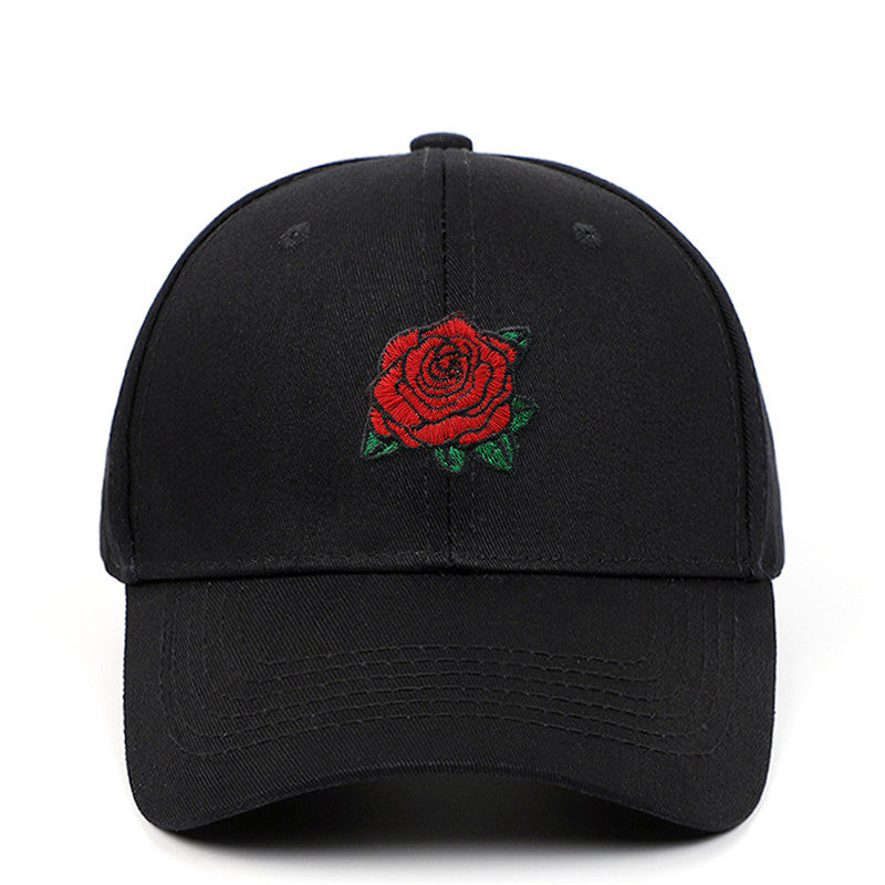 Amazon AliExpress New Rose Embroidered Baseball Cap Pure Cotton Hard Top Baseball Cap Outdoor Leisure Sun Hat