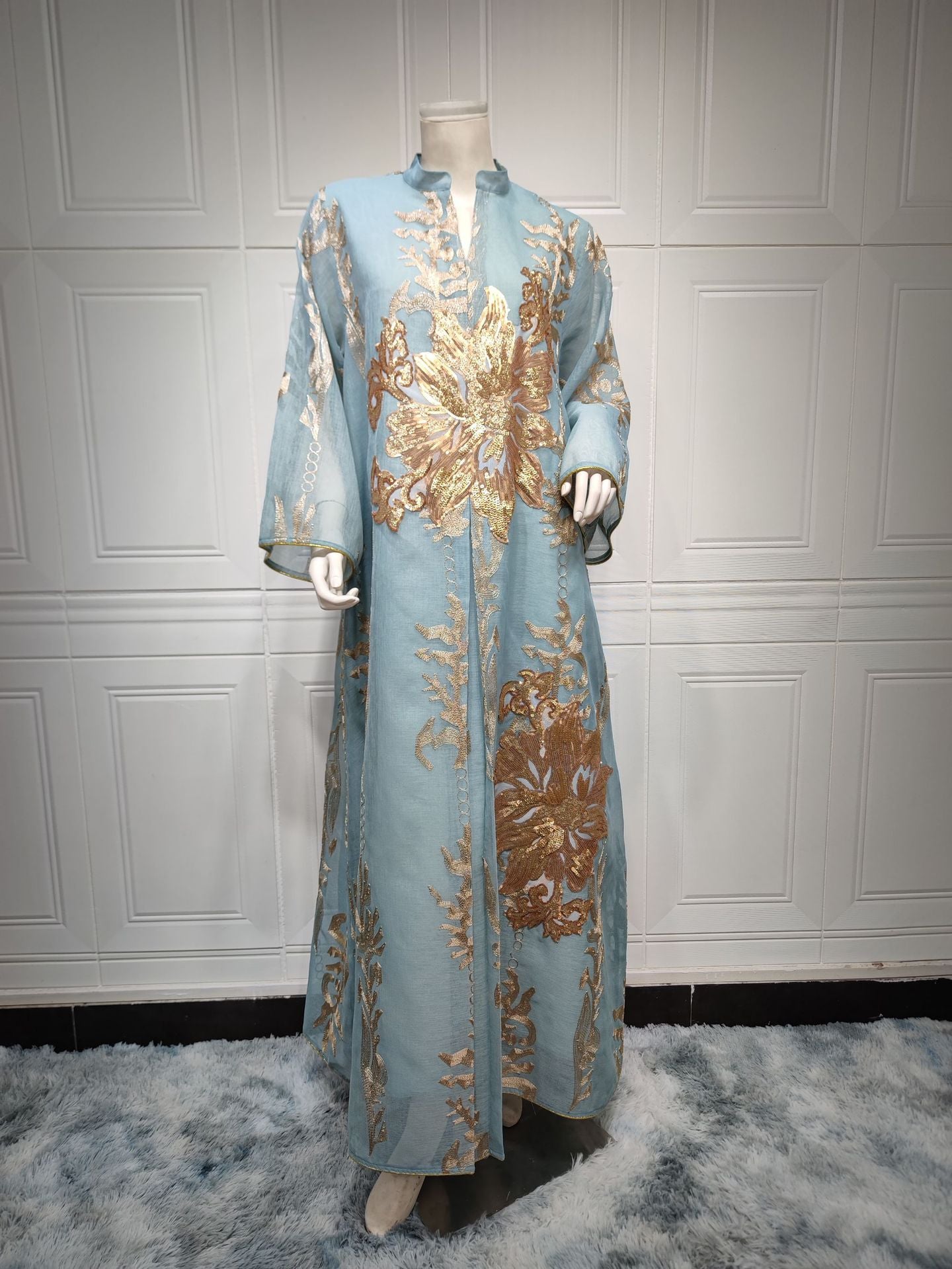 AB056 2023 European dress Muslim dress summer abaya fashion sequins Middle East foreign trade women's clothing