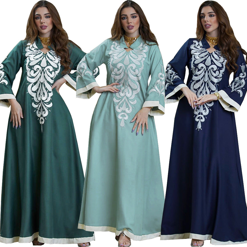 AB184 Summer Southeast Asia abaya splicing dress Embroidery Embroidery Muslim Lent Dubai Robe