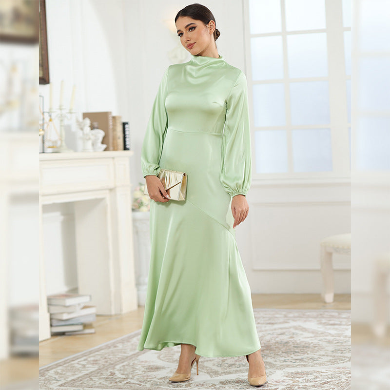 2023 new autumn foreign trade satin conservative long-sleeved loose dress with elegant temperament women's evening dress