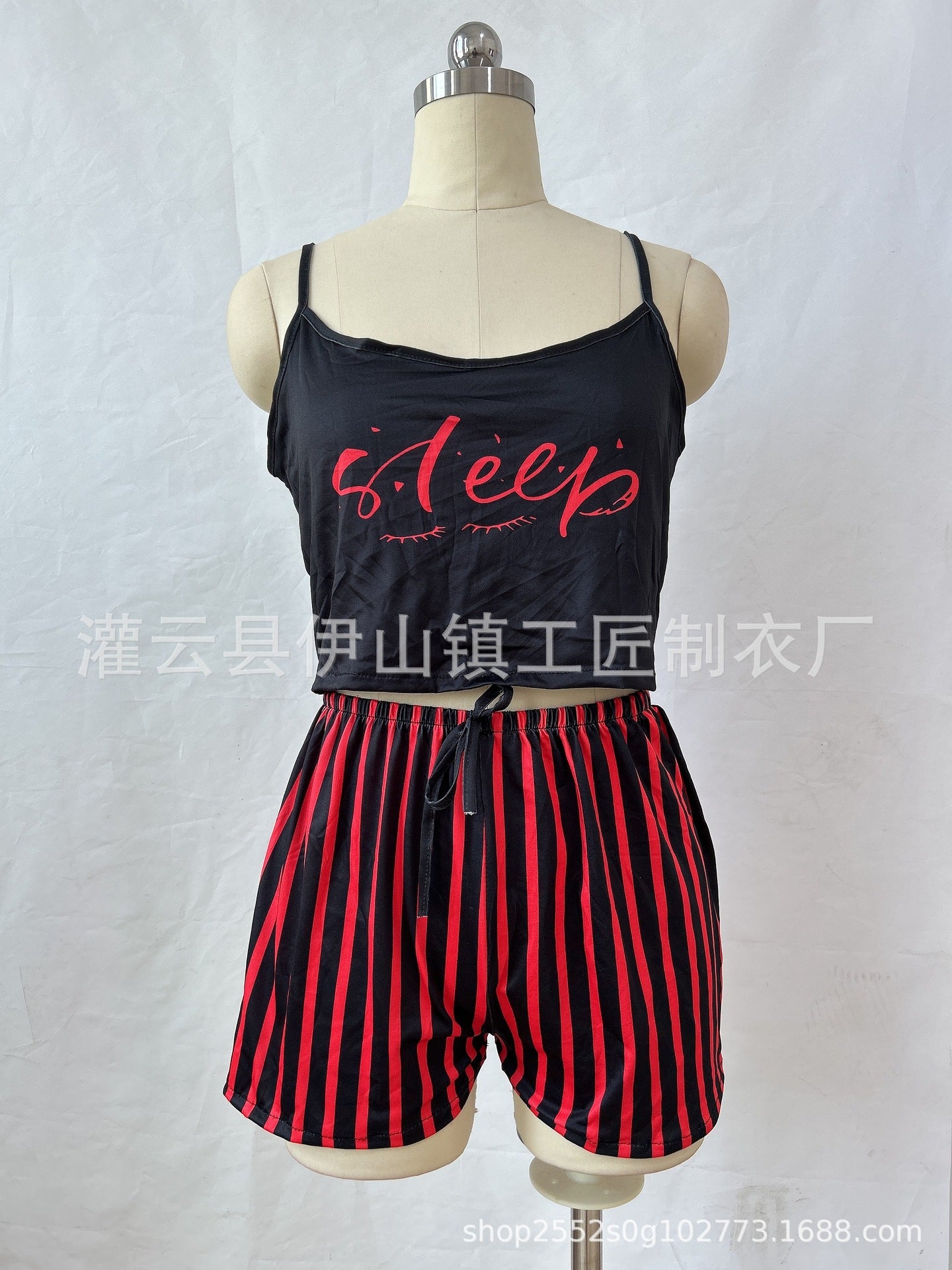 2023 New Arrival Suspender Pajamas Women Drawstring Shorts Set Letter Stripe Printing Ladies Home Clothes Can Be Worn Outside