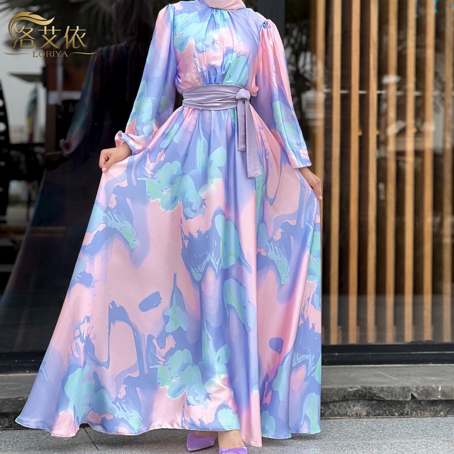 2024Loriya AliExpress Europe, America and the Middle East pure American printed dress, ankle-length printed long skirt LR720