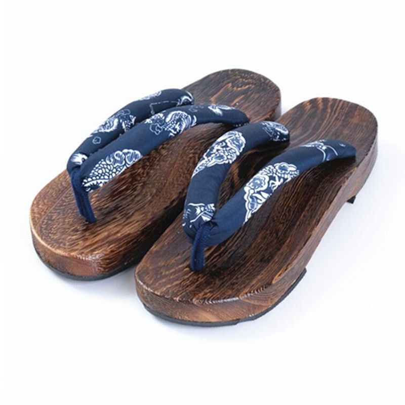 WZXSK exports Japanese men's clogs slippers pure handmade herringbone Chinese style wooden slippers Japanese men's home summer