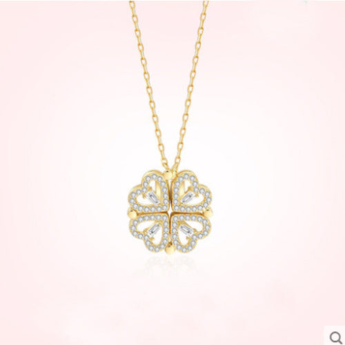 2021 New Necklace Women's Clavicle Chain Douyin One More Wearing Small Love Diamonds Four-leaf Clover Live Streaming with Goods Cross-border