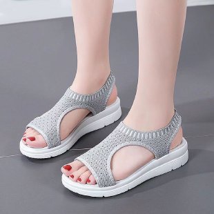 2024 summer new hole shoes Roman shoes foreign trade large size flying woven fish mouth hollow thick bottom wedge heel sports sandals for women