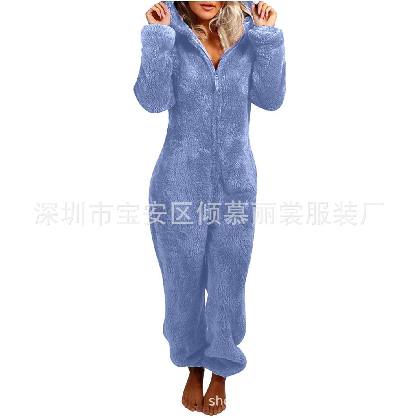 2022 new European and American autumn and winter women's clothing cross-border foreign trade plus velvet thick fur jumpsuit hooded pajamas 17 colors