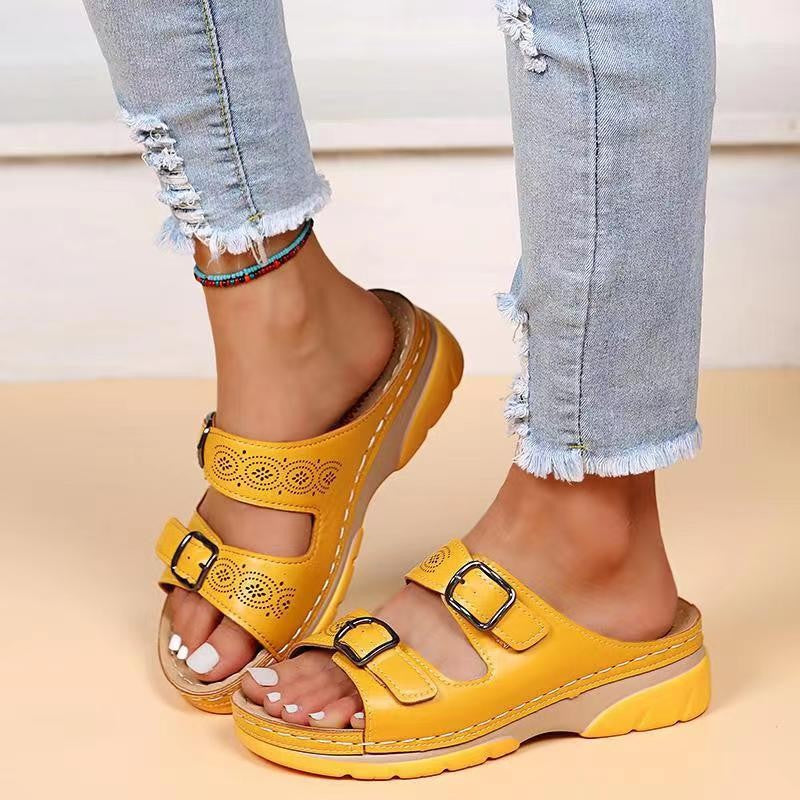 2022 summer foreign trade new large size sandals independent drill fashion wedge heel spot casual sandals