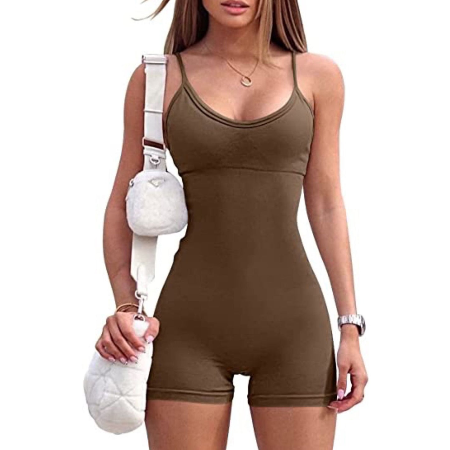 2023 European and American cross-border Amazon women's yoga jumpsuit thin shoulder strap waist jumpsuit sports jumpsuit