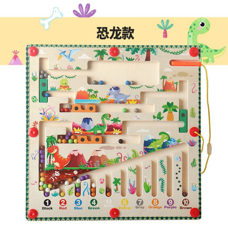 Wooden children's magnetic pen cognitive early education maze digital color classification counting board ball educational toys