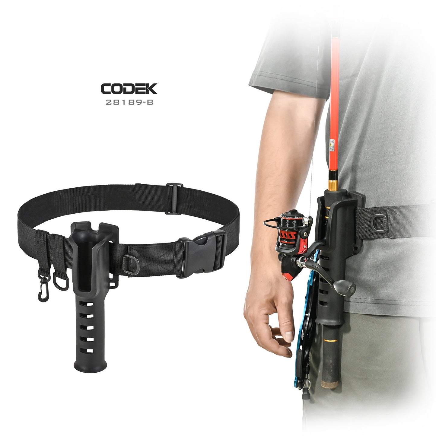 28189 CODEK [fishing rod belt bracket] Lu Yaji fishing waist hanging rod holder fixer fishing gear hanging buckle