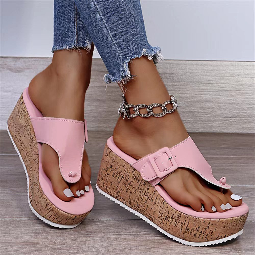 2023 summer new women's shoes foreign trade large size wish independent station wedge women's buckle sandals in stock