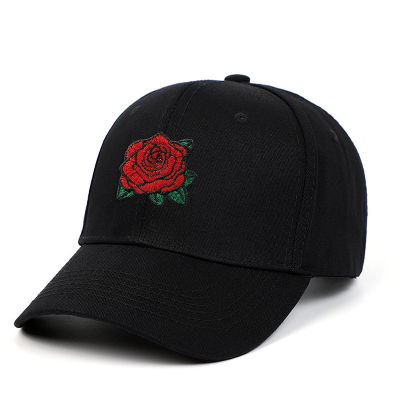 Amazon AliExpress New Rose Embroidered Baseball Cap Pure Cotton Hard Top Baseball Cap Outdoor Leisure Sun Hat