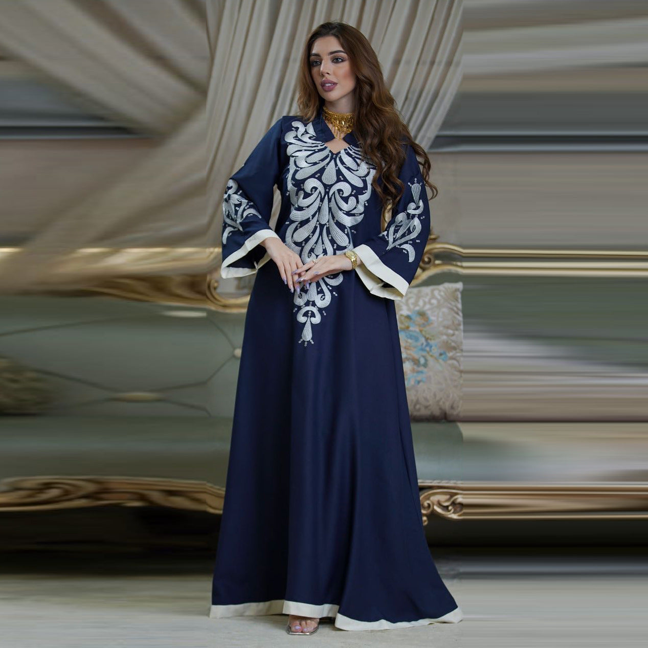 AB184 Summer Southeast Asia abaya splicing dress Embroidery Embroidery Muslim Lent Dubai Robe