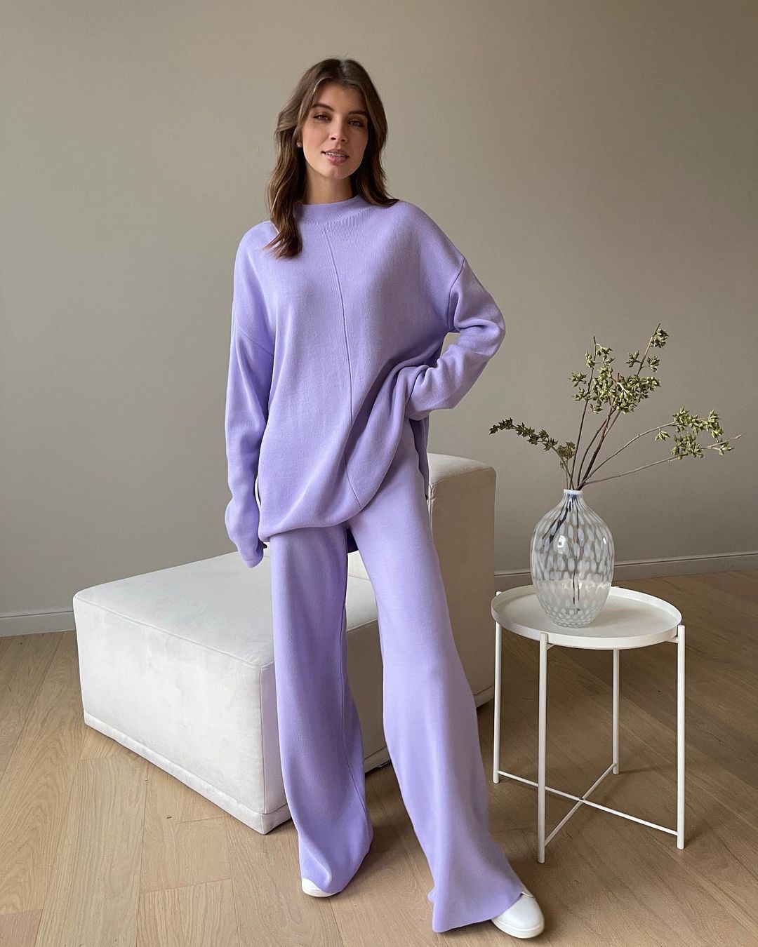 2022 autumn and winter fashion new Russian long-sleeved loose casual sweater knitted top trousers suit