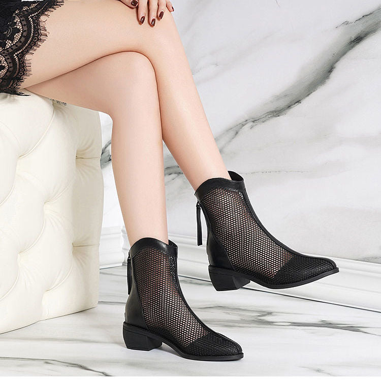 2023 boots mid-calf mesh boots with single breathable thick Martin boots women's short boots hollow new women's mesh summer women's shoes