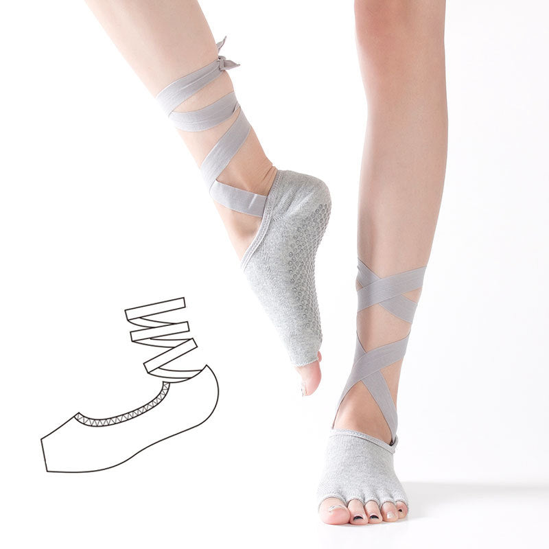 [Ready-to-ship direct] Lace-up five-finger split-toe yoga socks professional bodhi pull non-slip socks cross-border Amazon model