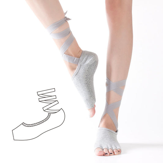 [Ready-to-ship direct] Lace-up five-finger split-toe yoga socks professional bodhi pull non-slip socks cross-border Amazon model