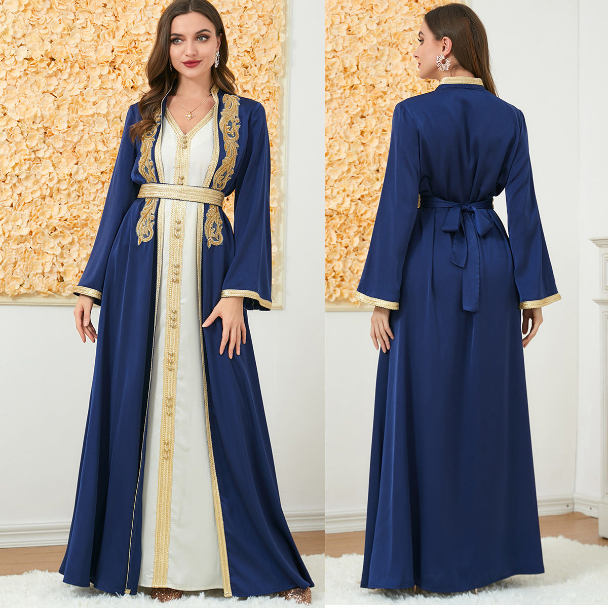 3189muslim dress new autumn and winter women's wear foreign trade two-piece long skirt cross-border long-sleeved dress