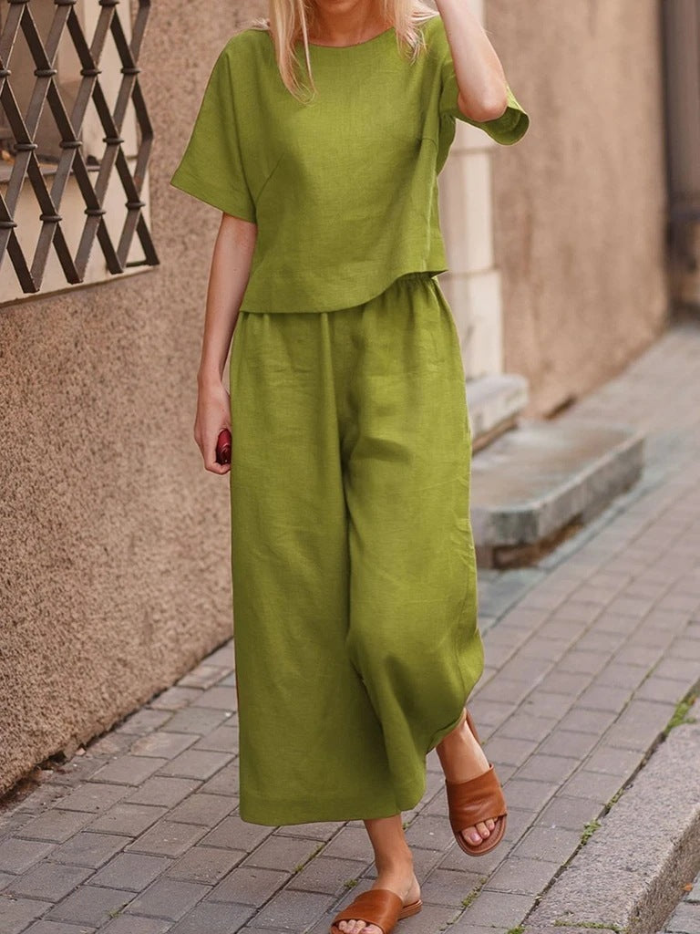 2023 Cross-border Amazon New Products Casual European and American Large Size Suit Loose Solid Color Shirt Trousers Two-piece Set