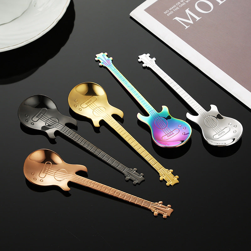 7spoons set  stainless steel coffee spoon creative guitar spoon household mug spoon dessert stirring spoon souvenir tableware