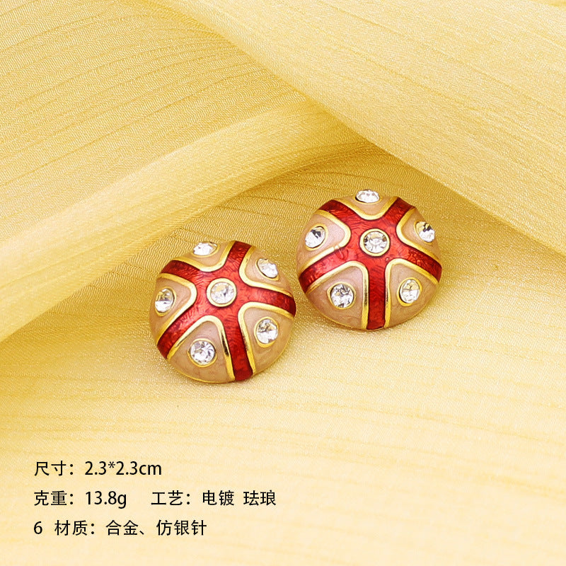 1-50 Qingdao medieval earrings sunflower enamel pearl earrings French court style net red earrings wholesale female