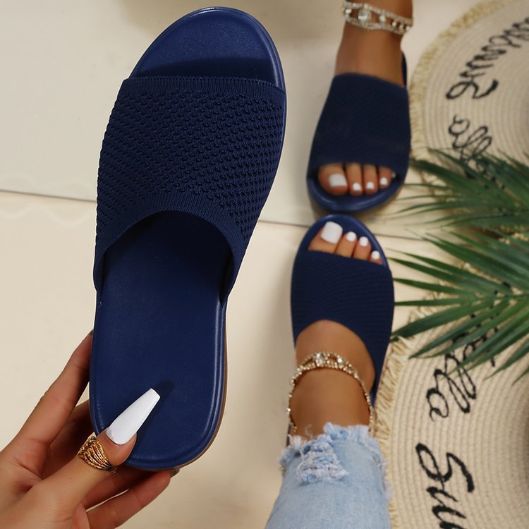 Wish independent station sandals 2022 spring and summer new knitted thick bottom 36-43 large size flat slippers women wholesale