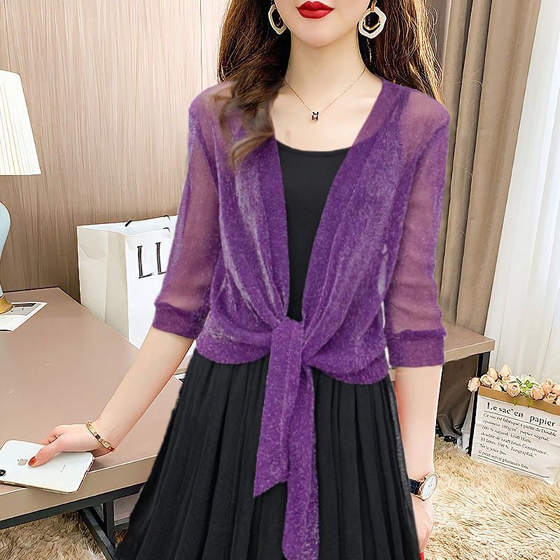 2023 Summer Small Shawl Coat Women's Cardigan Mesh Short Outerwear Large Size Lace Waistcoat Shawl Outerwear