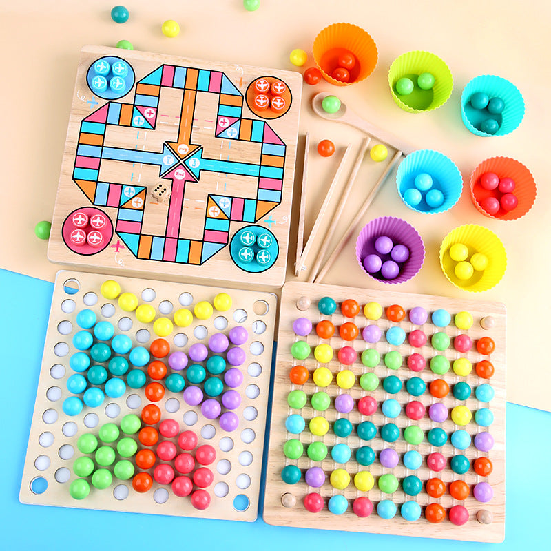 Wooden children's bead puzzle game clip clip fun training baby eating hand-eye coordination early childhood education toys