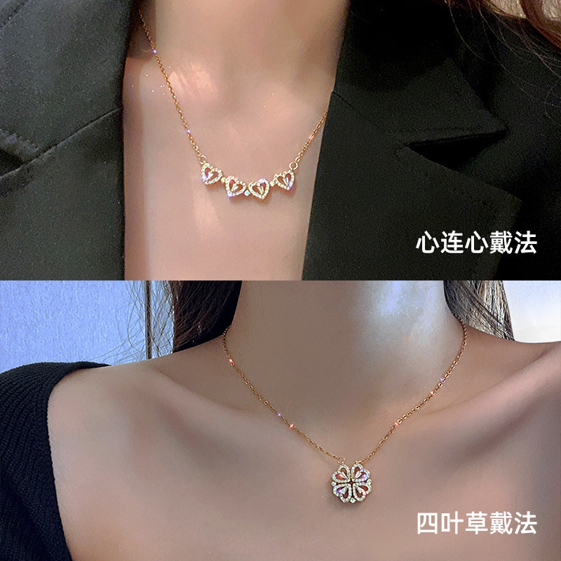 A multi-wear four-leaf clover titanium steel necklace women's design sense of high-end light luxury love clavicle chain ins tide necklace