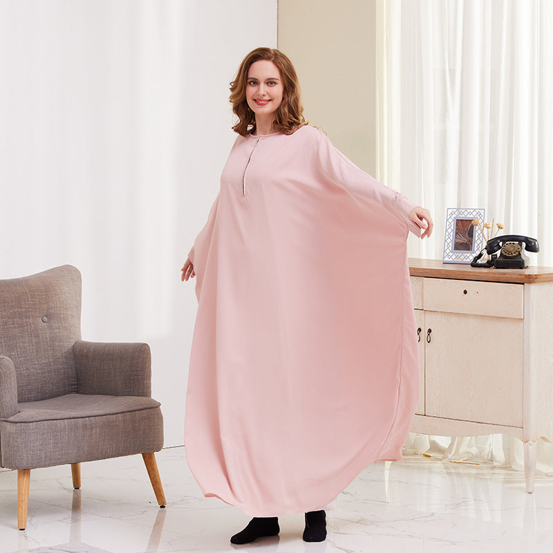 XG2056 AliExpress Big Swing Solid Color Bat Sleeve Robe Muslim Dress