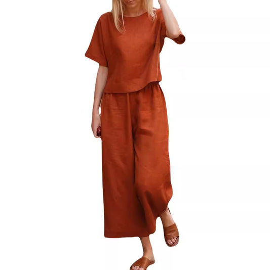 2023 Cross-border Amazon New Products Casual European and American Large Size Suit Loose Solid Color Shirt Trousers Two-piece Set