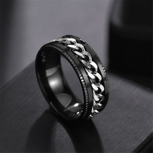 [Small wholesale] Cross-border hot-selling stainless steel embossed rotating chain ring simple and fashionable titanium steel ring