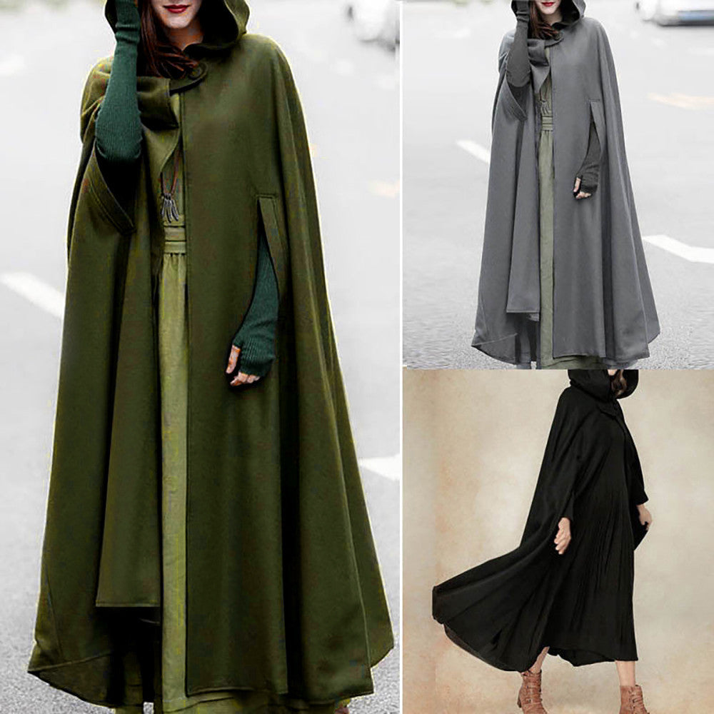 2020 autumn and winter AliExpress wishbay European and American five-color hooded shawl lengthened cloak coat wool coat women