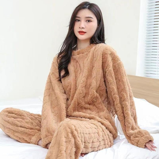 2023 Winter Solid Color Jacquard Uniform Warm Suit for Men and Women Comfortable Cotton Velvet Thickened Warm Home Clothes Suit Pajamas