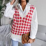 2022 autumn and winter European and American V-neck houndstooth casual loose knitted vest sweater vest Amazon cross-border women's clothing