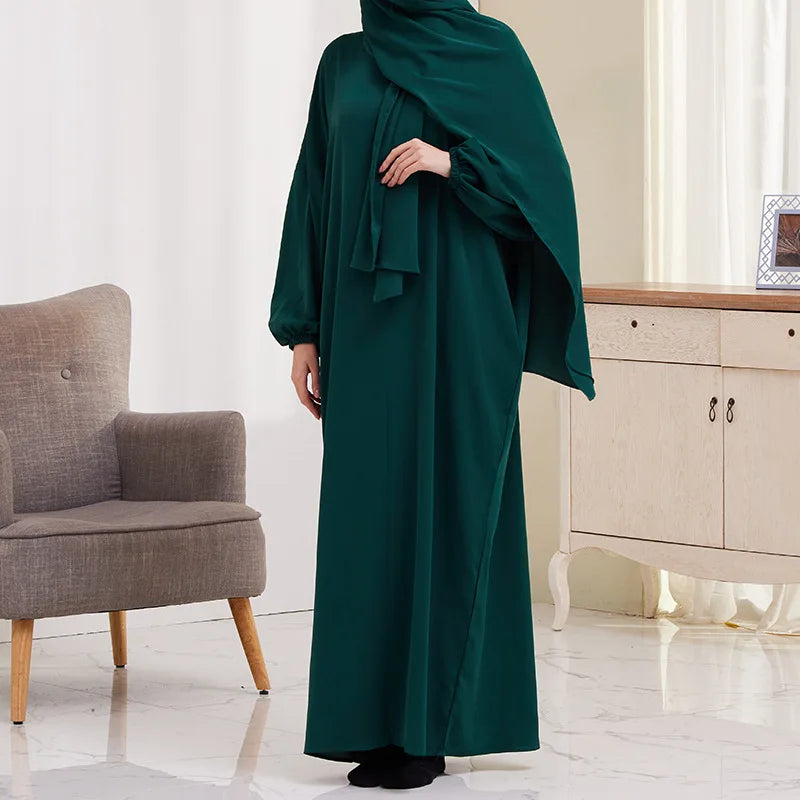 XG2056 AliExpress Big Swing Solid Color Bat Sleeve Robe Muslim Dress