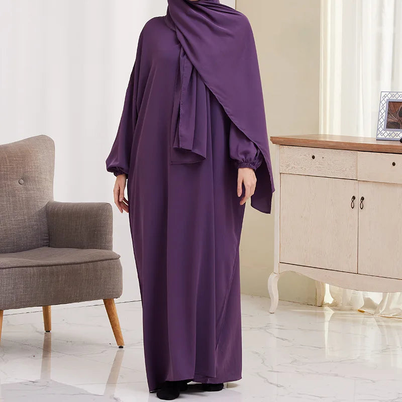 XG2056 AliExpress Big Swing Solid Color Bat Sleeve Robe Muslim Dress