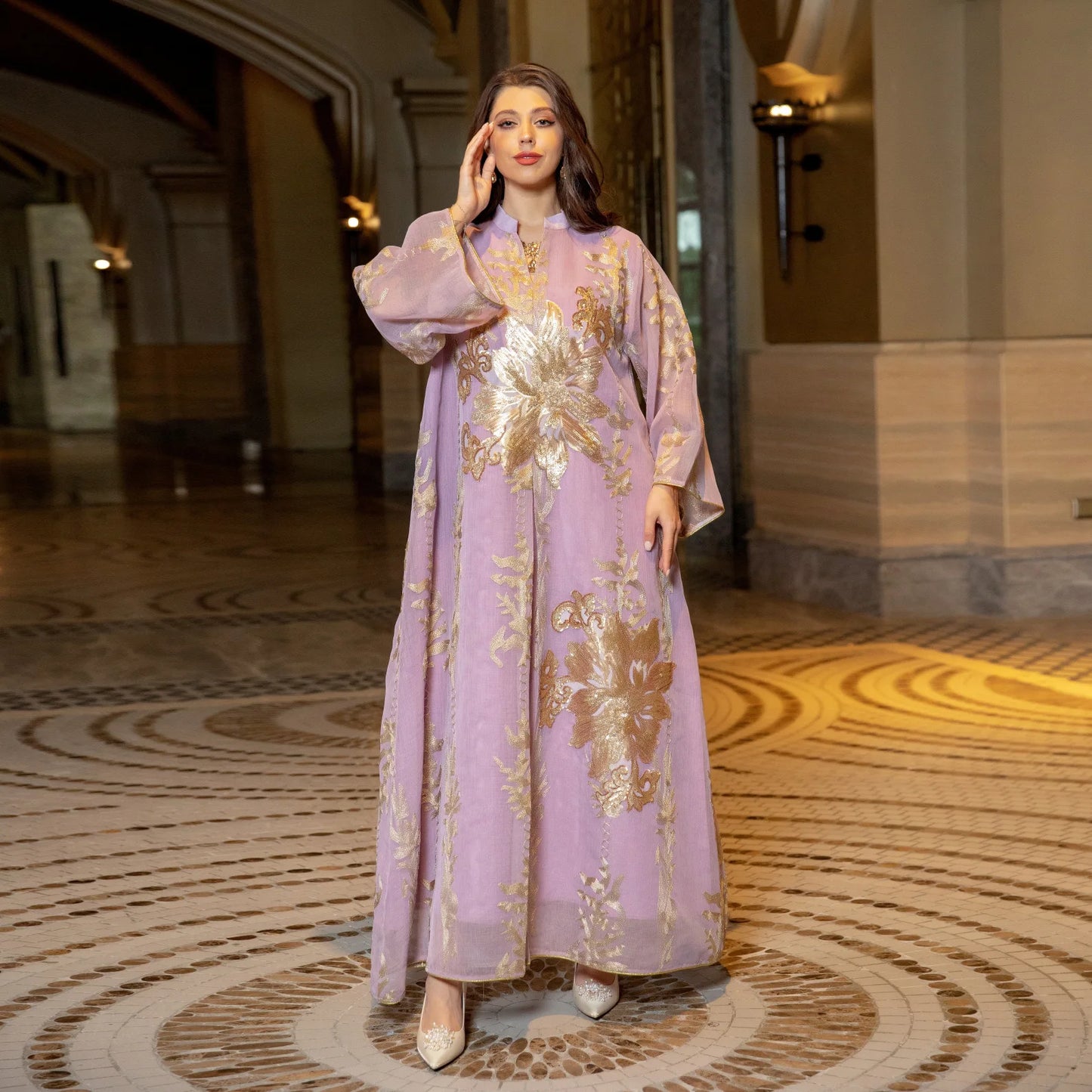 AB056 2023 European dress Muslim dress summer abaya fashion sequins Middle East foreign trade women's clothing