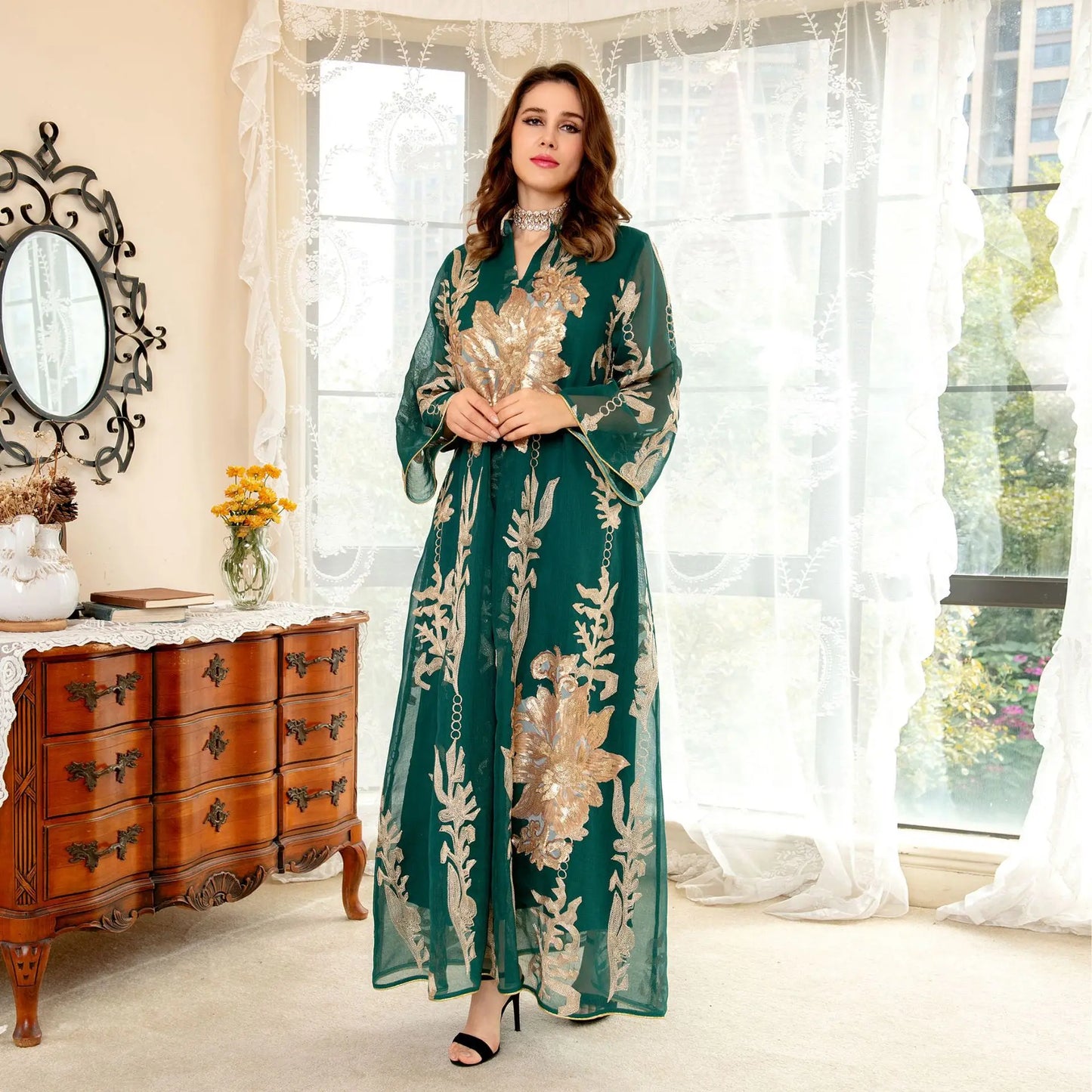 AB056 2023 European dress Muslim dress summer abaya fashion sequins Middle East foreign trade women's clothing